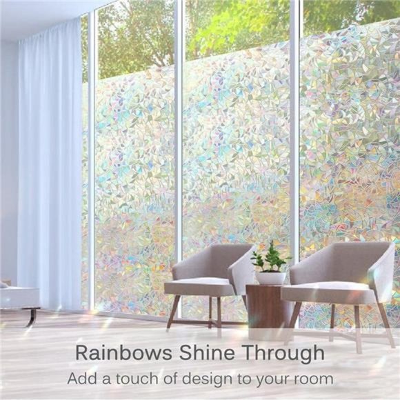 Window Privacy Film Static Clings Vinyl 3D Decals, Stickers Rainbow Film - Picture 6 of 6